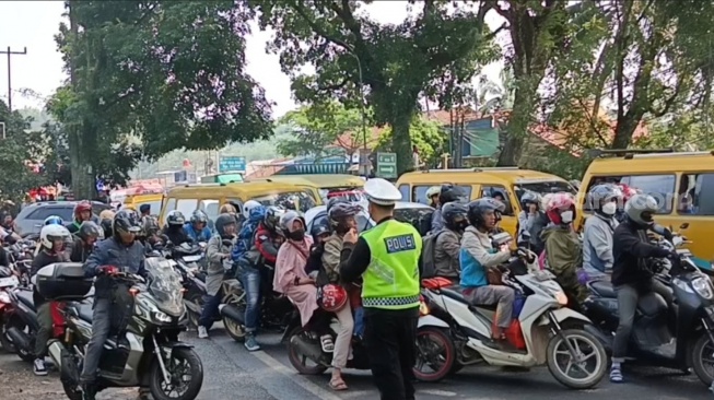 Truk Muatan Sawit Terguling di Jalur Mudik Cipatat: Pemudik Diminta Ekstra Hati-hati! [Suara.com/Rahman]